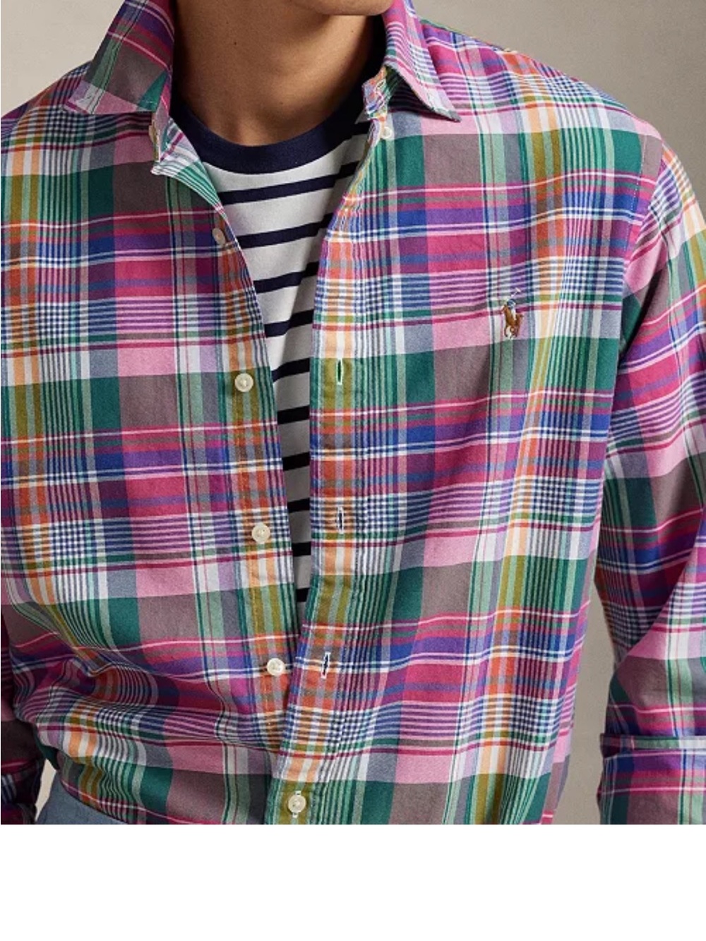 Polo by Ralph Lauren Pink, Green & White Plaid Button-Down Shirt M